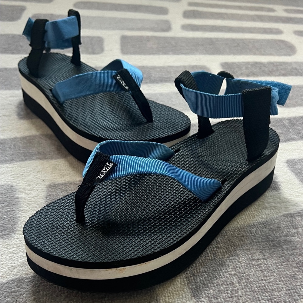 Teva Women's Black and Blue Platform Sandals